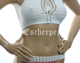 Blanco crochet Bikini Halter Top Festival Top Crochet Swimwear Mujeres Niñas Traje de baño Novias regalo novias regalo para su envío EXPRESS