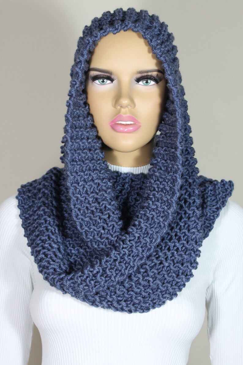 Hand Knitted Denim Blue Infinity Scarf Christmas Gift Neck Warmer ...