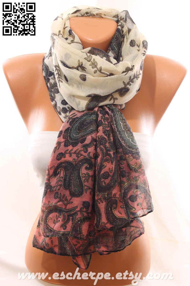 Paisley Print Scarf Cream Rose Pink Scarf Lightweight so Soft Spring ...