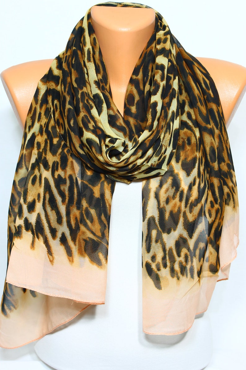 Leopard Scarf Peach Scarf Animal Print Scarf Light Weight Etsy
