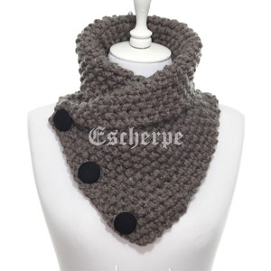 The Boston Cowl Hand Knit Bulky Dark Mink Knitted Cowl Woman Man Fall Winter Accessory Chunky Neckwarmer 3 Button Cowl Christmas Gift Idea
