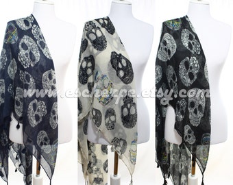 Skull Scarf Art Printed Scarf Sugar Skull Woman Man Scarves Accessory Fall Winter Fashion Halloween Christmas Gift Ideas For Her For Him