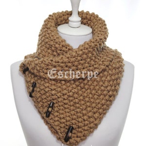 The Boston Cowl Hand Knit Bulky Camel Cowl Knitted Scarf Woman Man Fall Winter Accessory Chunky Neckwarmer 4 Button Cowl Christmas Gift Idea
