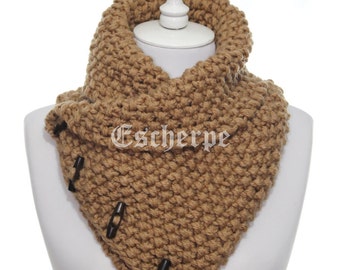 The Boston Cowl Hand Knit Bulky Camel Cowl Knitted Scarf Woman Man Fall Winter Accessory Chunky Neckwarmer 4 Button Cowl Christmas Gift Idea