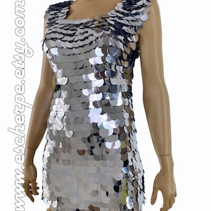 Silver Sequin Party Night Mini Dress Handmade Crochet Cotton Dress Silver Dress Festival Cocktail Dress Gift Ideas For Her