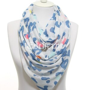 Leopard Print Blue White Woman Scarf Wrap Woman Accessory Infinity Scarf Valentine&#39;s Day Gift Ideas For Her Girlfriend Spring Summer Fashion