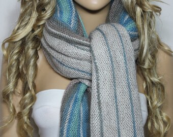 Tejido de la mano bufanda bufanda multicolor extra largo bufanda beige bufanda grande bufanda Aqua bufanda de menta bufanda oversize bufanda unisex bufanda ESCHERPE