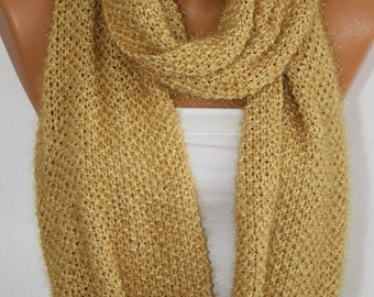 Hand Knit Mustard Sparkly Infinity Scarf Fall Scarf Winter Scarf Neck Warmer Women's Fashion Accessories Holiday Gift Ideas For Her ESCHERPE