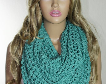 Hand Knitted Oversized Dark Mint Infinity Scarf Loop Scarf Cowl Neck Warmer Christmas Gift For Her ESCHERPE