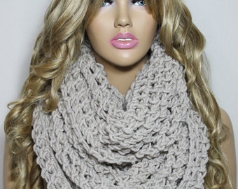 Hand Knit Scarf Taupe Scarf Loop Scarf Infinity Scarf Gift For Her For Him Neck Warmer - ESCHERPE