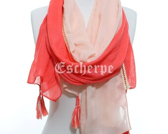 Coral salmón borlas mujer bufanda tan suave ligero primavera verano accesorio algodón bufanda mujeres accesorios de moda ideas de regalo para su madre