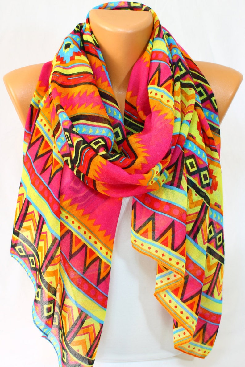 Tribal Southwestern Aztec Scarf Spring Summer Women Accessory Gift For Her Fashion Holiday Perfect Gifts Ideas For Her Him Trending items Fuchsia Yellow