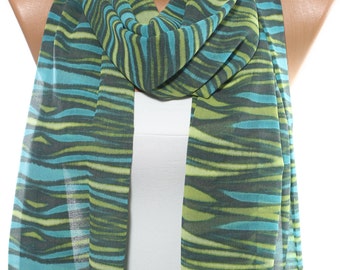 Green Scarf Aqua Scarf Zebra Print Scarf Lightweight Chiffon