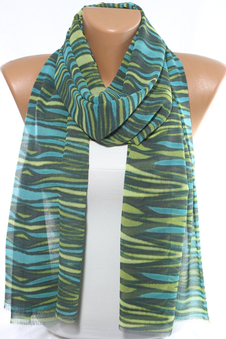 Green Scarf Aqua Scarf Zebra Print Scarf Lightweight Chiffon Etsy