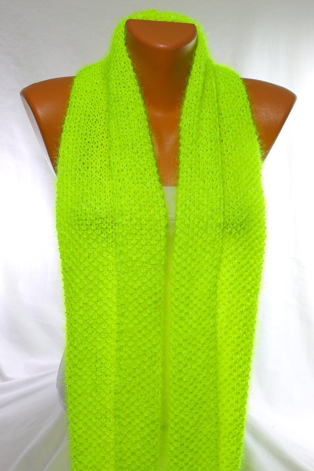 neon-scarf-infinity-scarf-knit-scarf-yellow-scarf-sparkly-handknit