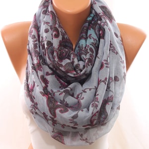 Paisley Print Scarf Grey Aqua Scarf Lightweight Spring Summer Scarf Women&#39;s Fashion Accessories Spring Celebrations Trend Gift Ideas For Her