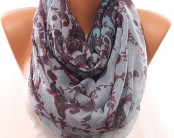 Paisley impresión bufanda gris aqua bufanda ligera primavera verano bufanda accesorios de moda femenina celebraciones primavera tendencia ideas de regalo para ella