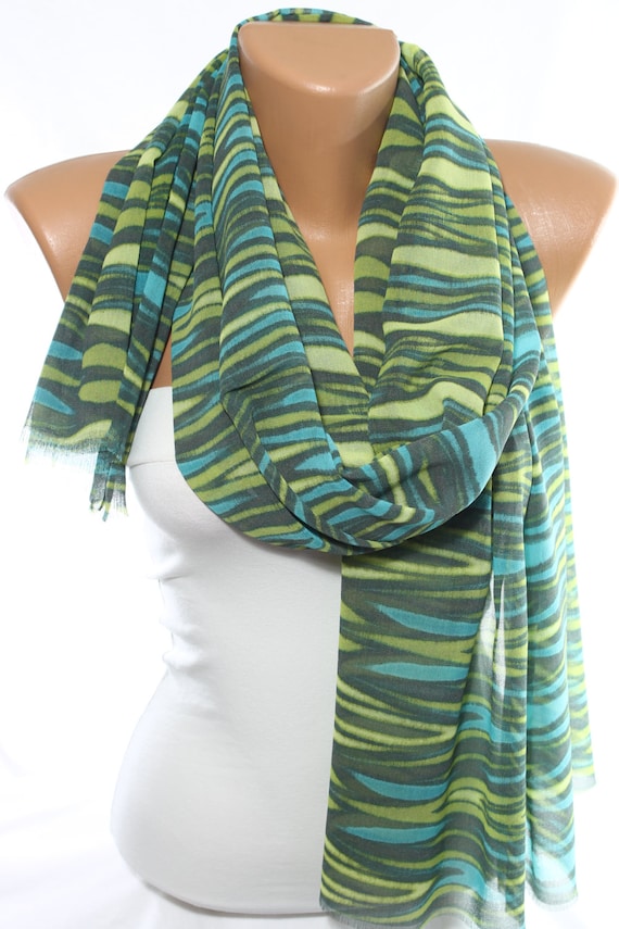 Green Scarf Aqua Scarf Zebra Print Scarf Lightweight Chiffon