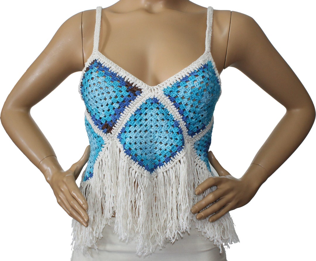 Cotton Crochet Fringed Top, Bikini Cover up Swimwear Beachwear Womens Girls Festival Top Cropped