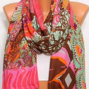 Multicolor Floral Tree Print Mint Pink Brown Orange Scarf - Etsy