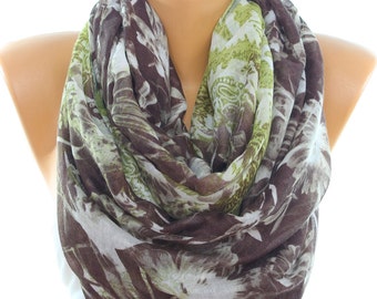 Brown Olive Green Paisley Floral Scarf Lightweight Oversize Summer Scarves Shawl Infinity Scarf Women Fashion Accessories Gift Ideas For Her