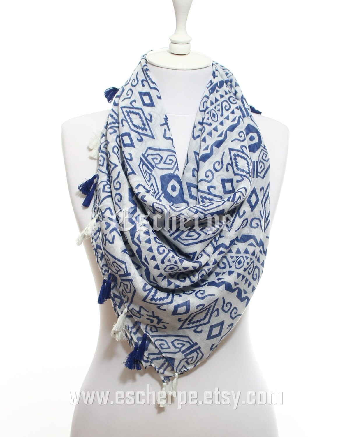 Azteken Schal Marine weiß Tribal Schal so weiche leichte Frühling Sommer Frauen Mode Zubehör Frühling Feiern Trend Geschenkideen für Sie