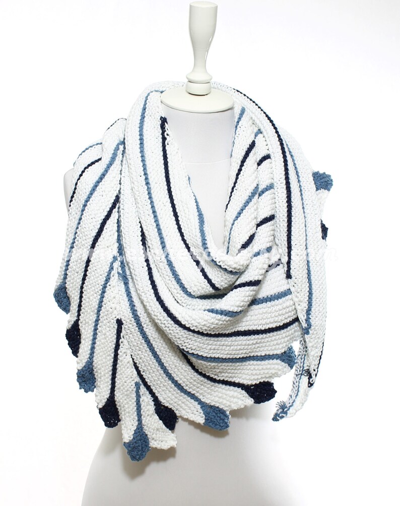 Handknit White Denim Cotton Triangle Scarf Shawl Women Fashion Etsy