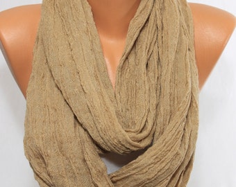 ON SALE Gold Infinity Scarf Stretchy Crinkle Loop Scarf Women's Fashion Accessories Gift Ideas For Her Fall Winter Scarf Women Scarves