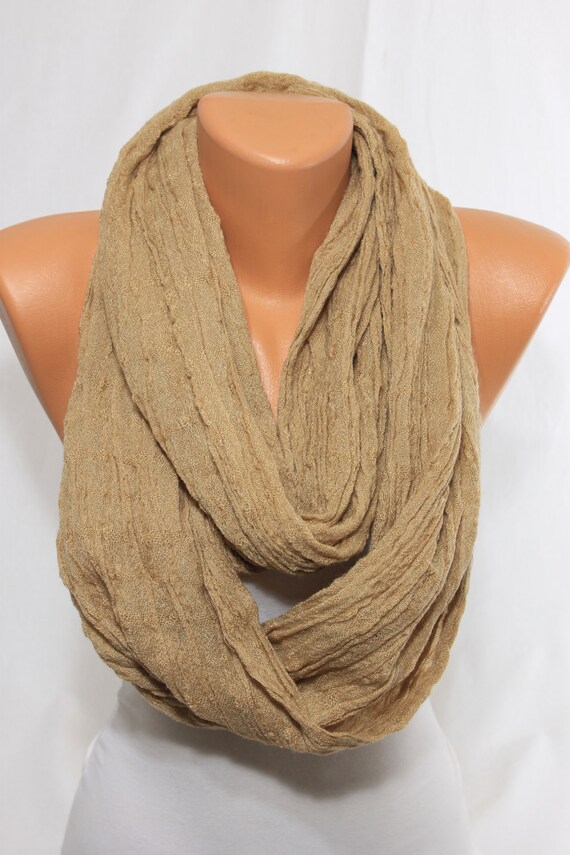 ON SALE Gold Infinity Scarf Stretchy Crinkle Loop Scarf Women's