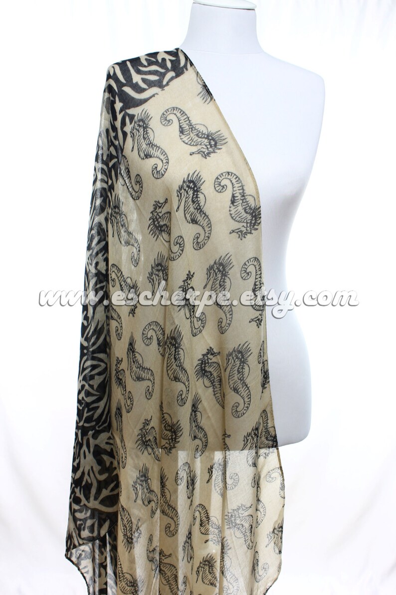 Cotton Silk Scarf Seahorse