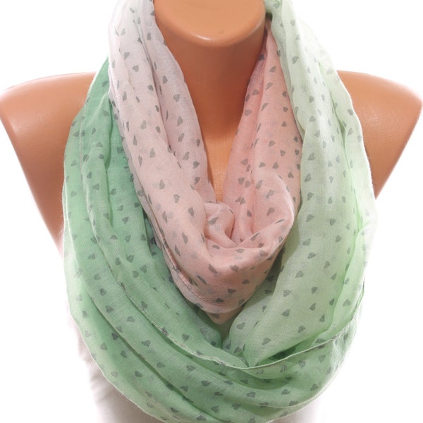 Valentine's Day Heart Printed Mint Salmon White Woman Scarf Lightweight Infinity Scarf Women Fashion Accessories Gift Ideas  For Her For Mom