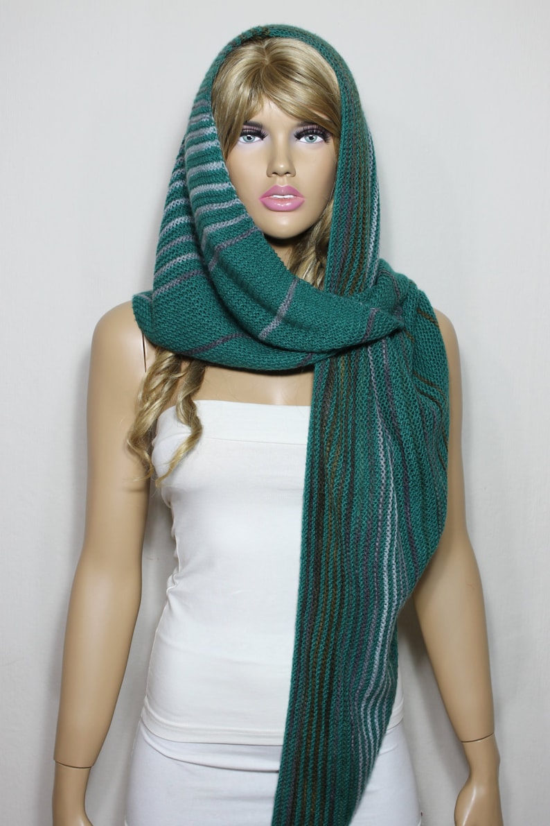 Hand Knit Multicolor Scarf Stripped Scarf Triangle Scarf Etsy