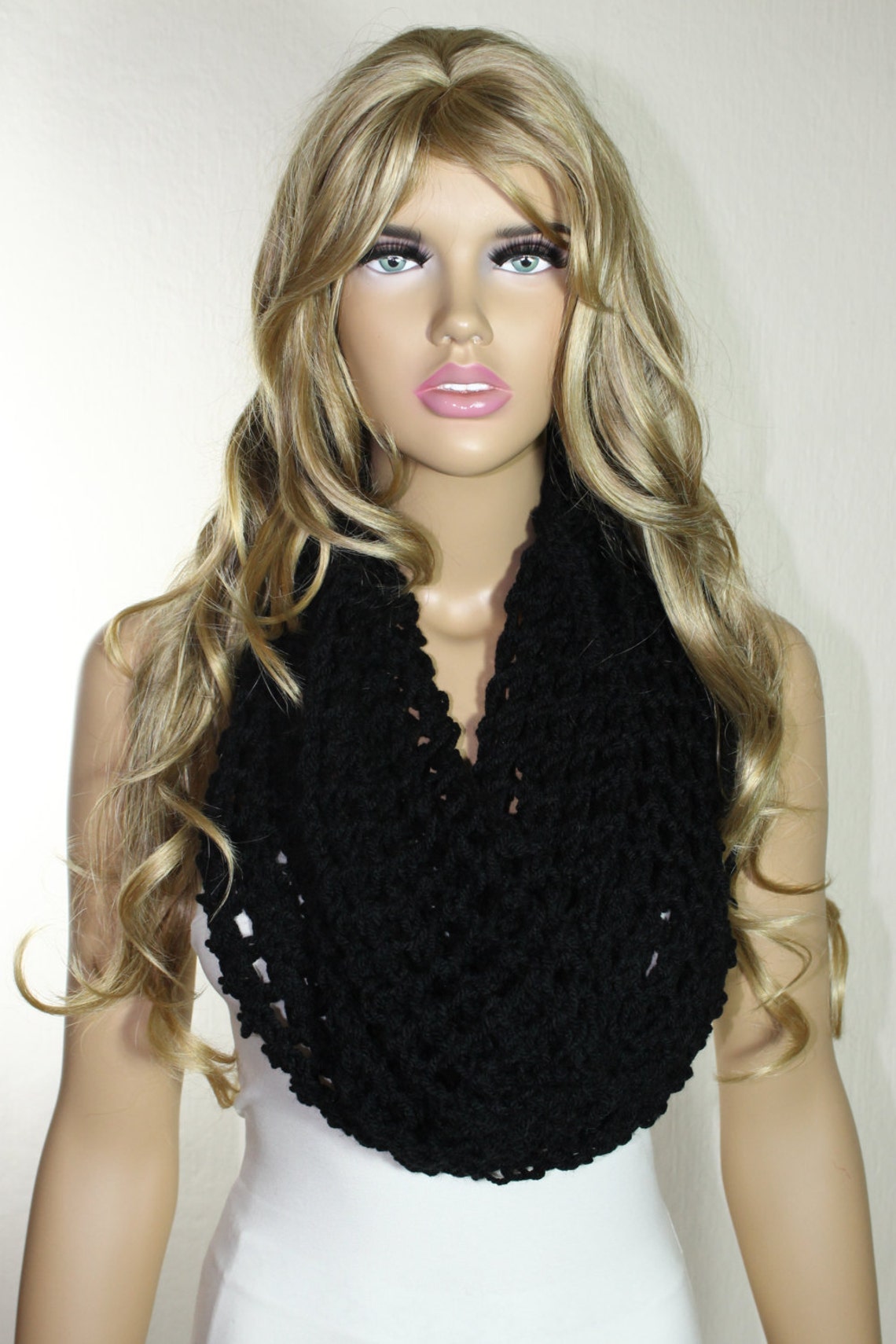 Hand Knitted Black Scarf Cowl Neck Warmer Christmas Gift for Etsy
