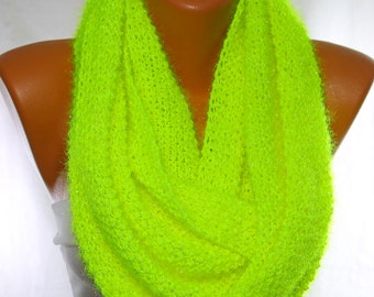 Neon Scarf Infinity Scarf Knit Scarf Yellow Scarf Sparkly Handknit Scarf Loop Scarf Gift Ideas For Her Neck Warmer Women Fashion Scarves