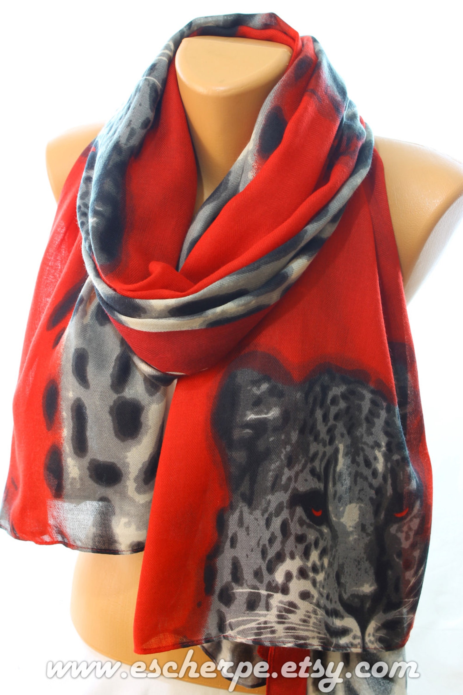 Leopard Print Art Print Red Scarf Women Accessories Fall Etsy