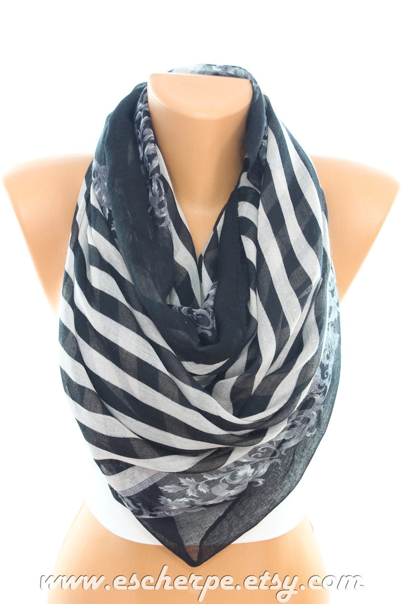 Black White Stripped Scarf Lightweight Spring Summer Scarves - Etsy