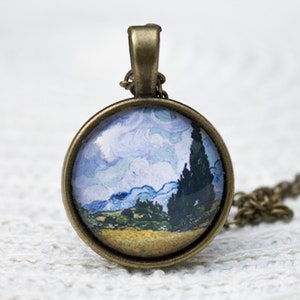 Vincent Van Gogh Wheatfield with Cypresses Art Necklace image 1