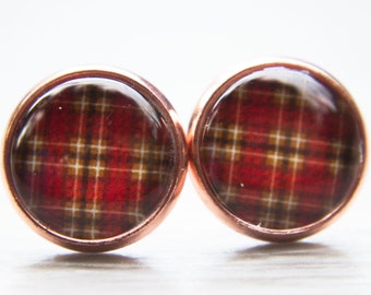 Boucles d’oreilles Red Tartan Plaid Stud