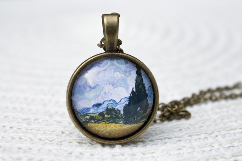 Vincent Van Gogh Wheatfield with Cypresses Art Necklace image 1