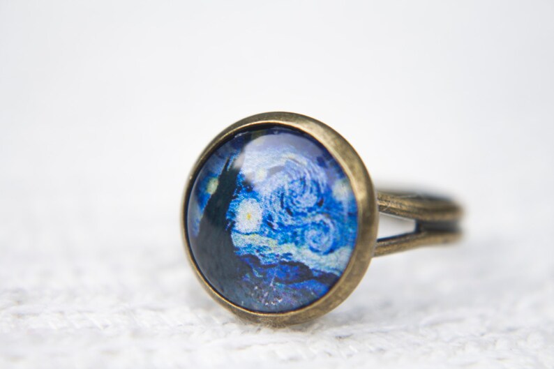 Van Gogh Ring Starry Night Art Ring Statement Ring | Etsy
