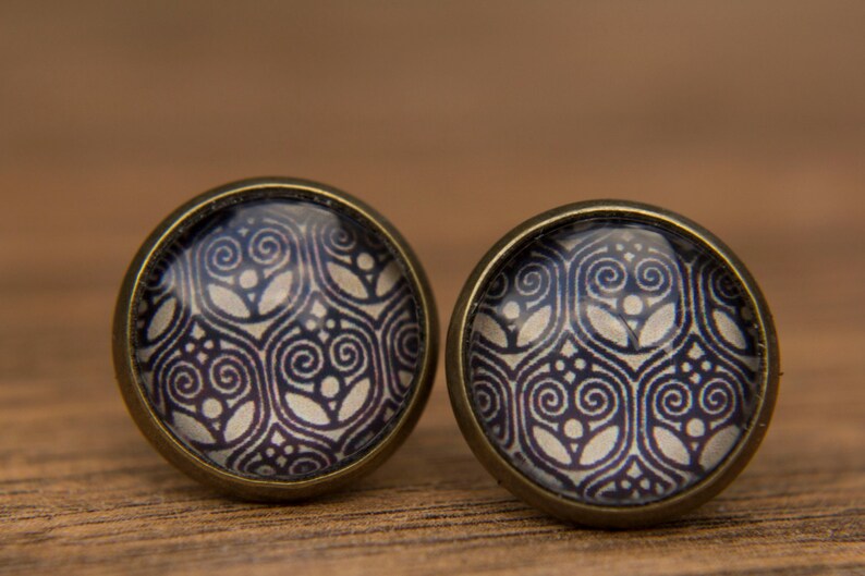Brown Floral Medieval Design Stud Earrings image 1