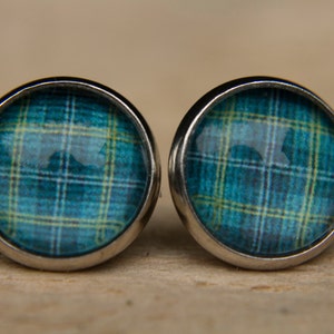 Green Tartan Plaid Stud Earrings image 1