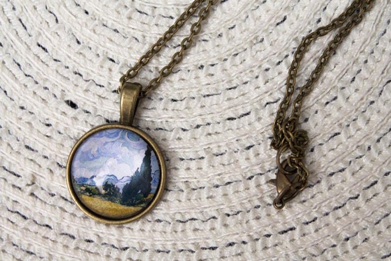 Vincent Van Gogh Wheatfield with Cypresses Art Necklace image 5