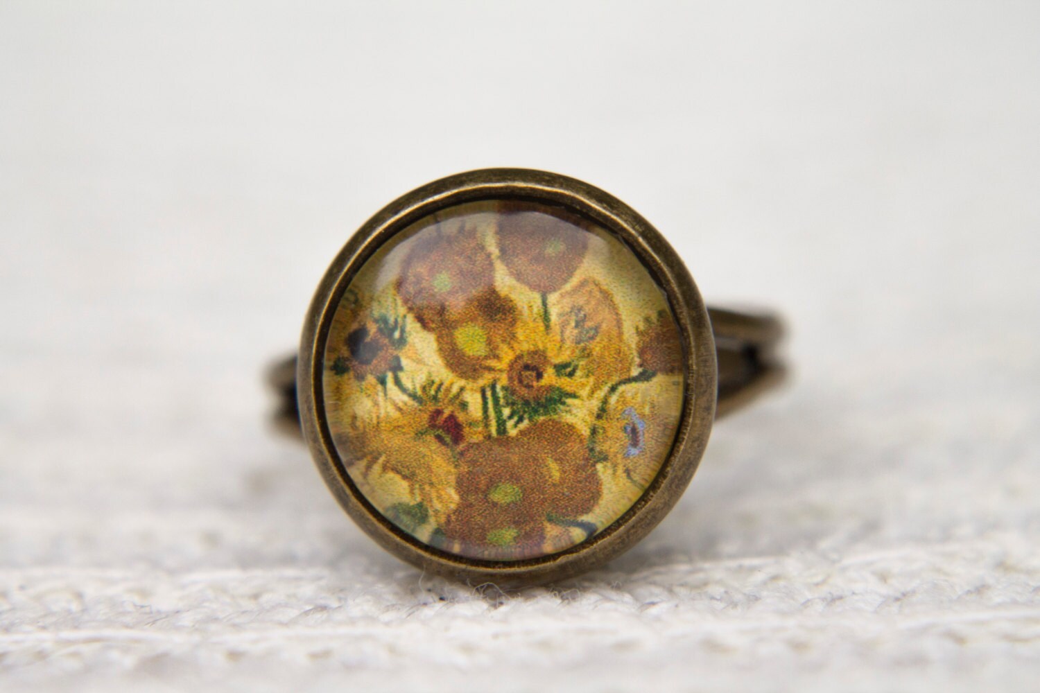 Van Gogh Ring Sunflowers Art Ring Cabochon Ring Statement | Etsy UK
