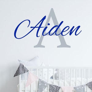 Boy name wall stickers, Custom Name initial wall sticker vinyl decal personalised baby nursery decor, Wall Sticker for boys name stickers