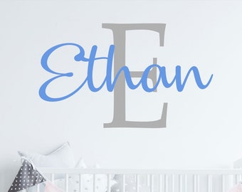 Boy name wall stickers, Custom Name initial wall sticker vinyl decal personalised boy baby nursery decor, Wall Sticker for boys