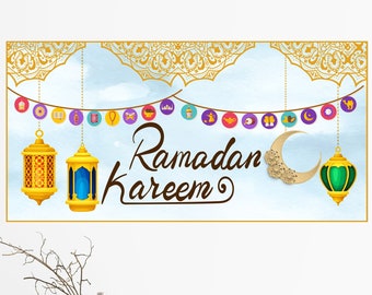 Ramadan Kareem Islamic Wall Sticker | Ramadan Wall decoration | Colourful Arabic lamp Art vinyl wall decal shop Window Décor & Mosque