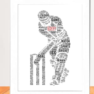 Personalised Cricketer Print - Custom Word Wall Art Frame Christmas For Cricket Lover, Cricket Player, Digital downloadable, Printable
