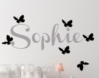 Personalised Name and butterflys custom vinyl wall sticker  decal butterflies x8 