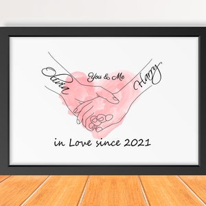 Personalised Couples Anniversary Print, Valentine’s Day Gift for her, Love Heart Print with year